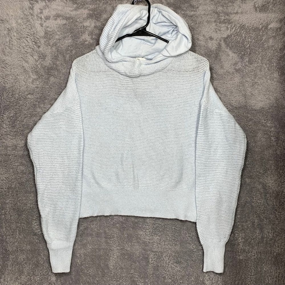 All In Motion Knit Hoodie Womens XL Blue‎ Cropped Textured Pullover Sweater